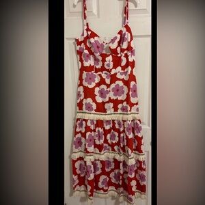 PatBO Red Midi Sundress with Sweetheart Neckline